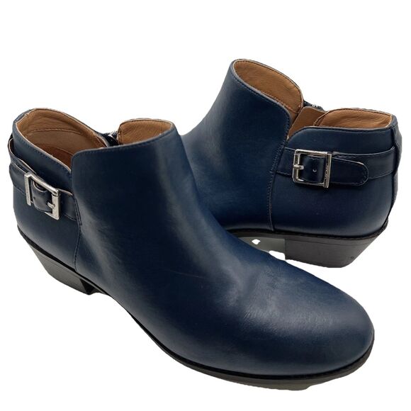 VIONIC  Millie Leather Dress Ankle Boots Navy Blue 10 Booties Shoes Zip Up - Picture 1 of 12